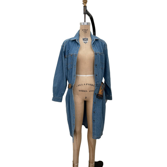 Eddie Bauer Dress Denim Vtg Jean Dress Pearl Snap Y2K Retro Knee Sz M - Picture 3 of 6